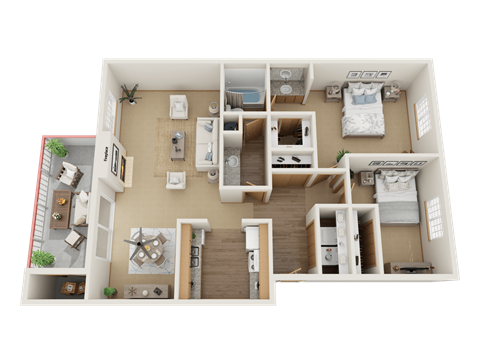 Floor plan for 2 beds, 1 bath, 920 sqft